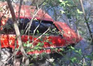 El coche desbarrancado y entre árboles fue encontrado en las últimas horas