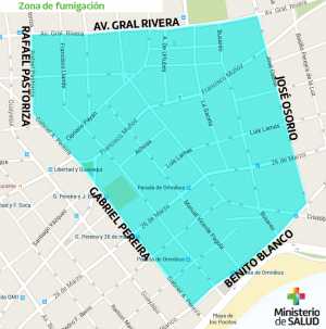 Mapa del área comprendida para la fumigación "espacial" en la zona de Pocitos.