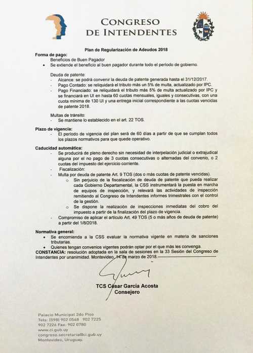 Texto completo del Plan de Regularización aprobado